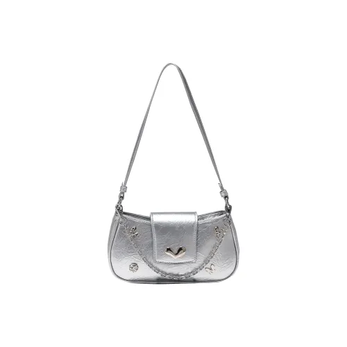 SMILE FOCUS Микрофибра Синтетическая Кожа Плечевая Сумка Стандартная Женская Серебряная
