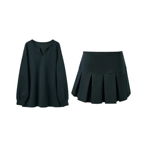 3COLOUR Комплекты Одежда Темно-синий Топ+Юбка Женские Повседневные Костюмы