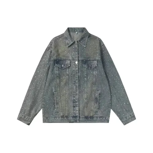 FORCEPULR Длинный рукав отложной воротник джинсовая куртка унисекс