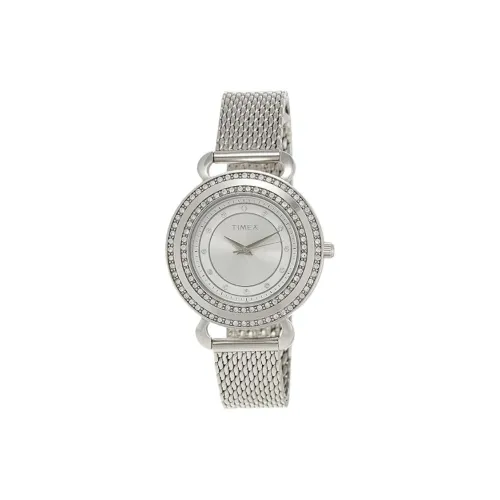 TIMEX Наручные часы Кварцевый механизм Ремешок из нержавеющей стали 34 мм Серебристый циферблат Женские часы