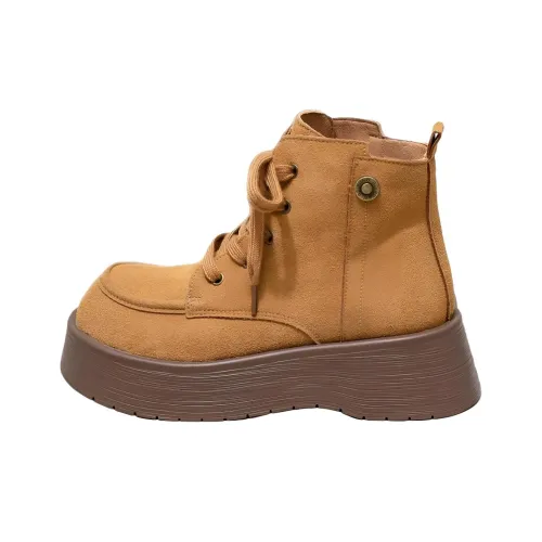 Warrior Короткий MID Голень Мартин Ботинок 3 см Женские CAMEL