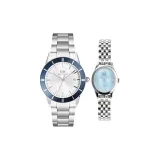 Ледниковый Синий Женские Часы + Серебряный Белый Мужские Часы