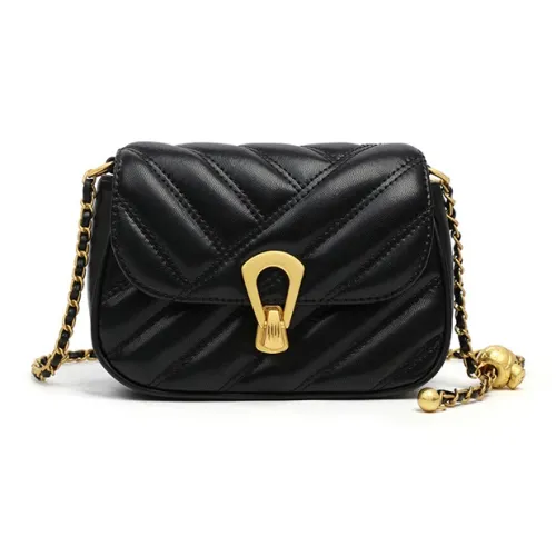 PESASRIE Сумка через плечо из коровьей кожи Женская Черный Экрю