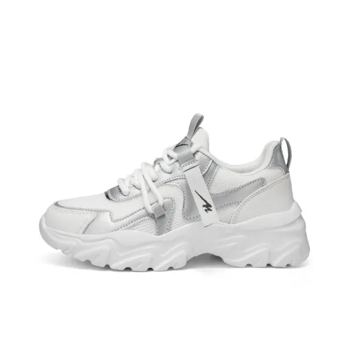 Binary Амортизация Дышащий Противоскользящий Низкий Топ Толстая Подошва Кроссовки Женские Белые Серебряные