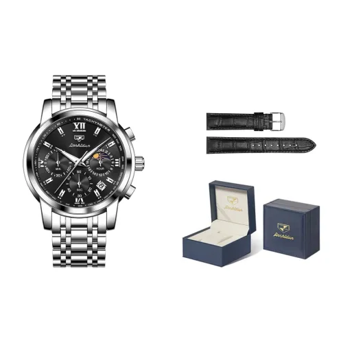 Jin Shi Dun Кварцевый механизм ремешок из нержавеющей стали мужские часы черный циферблат