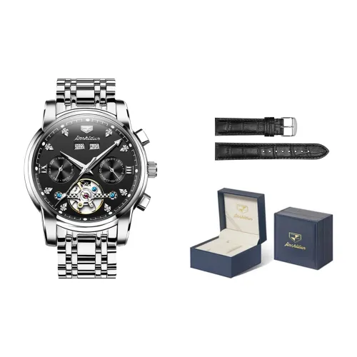 Jin Shi Dun Механический механизм ремешок из нержавеющей стали мужские часы черный циферблат