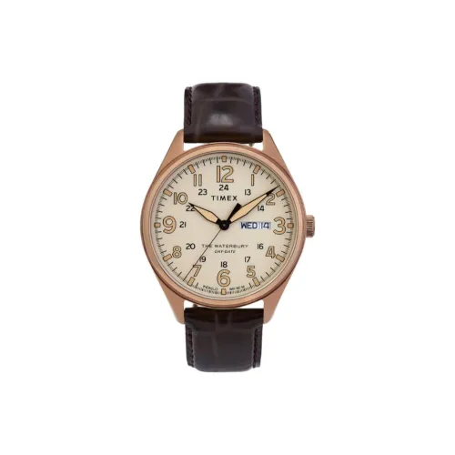 TIMEX WATERBURY Collection Мужские часы Кварцевый механизм Кожаный ремешок 42 мм Бежевый циферблат Часы