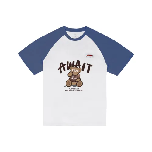 LiNing Короткий рукав T-рубашки унисекс белый синий