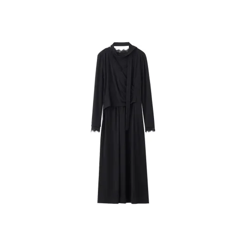 SENTUBILA Черное Женское Длинное Платье с Длинными Рукавами