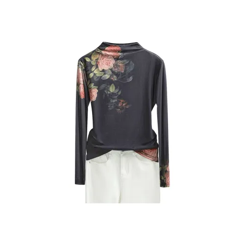 Cypress House Темно-серая основа с красными цветами женские T-рубашки