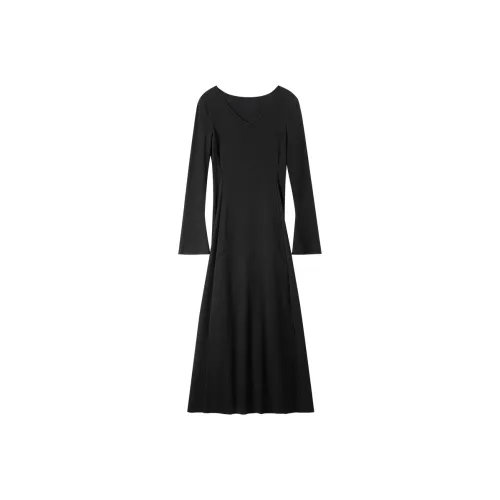 SENTUBILA Черное Женское Длинное Платье с Длинными Рукавами