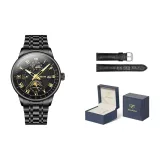 Стальной браслет, чисто черный [кожаный ремешок + коробка]