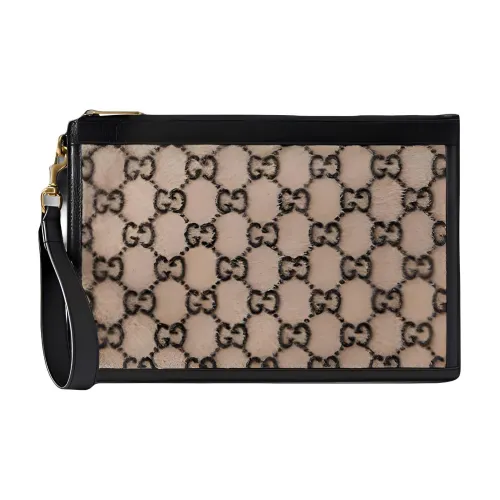 GUCCI Шерсть Пэчворк Кожа Клатч Стандартный Унисекс Бежевый Черный