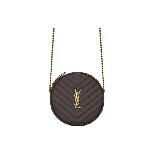 SAINT LAURENT Quilted Кожа Круглая Сумка Сумка через плечо Стандартная Женская Галечно-серый