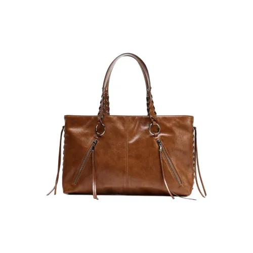 ZARA ПУ (полиуретан) Тоут Сумка Сумка для покупок Сумка Сумка через плечо Стандартная Женская Темно-золотисто-коричневая