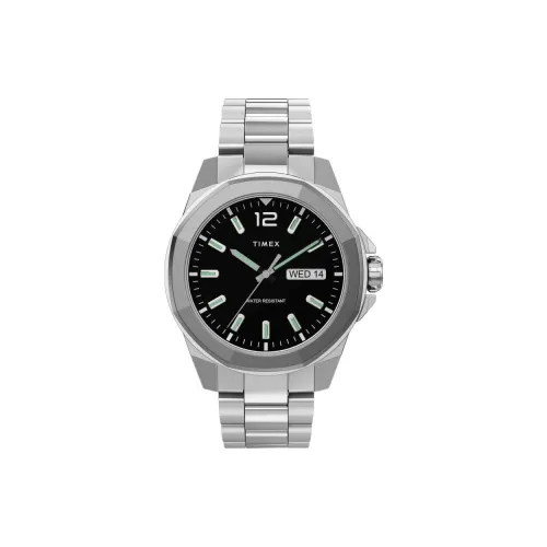 TIMEX Мужские часы Кварцевый механизм Ремешок из нержавеющей стали 44 мм Черный циферблат