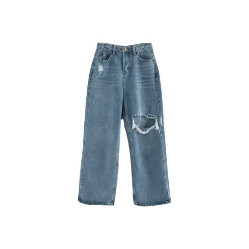 LOWEAR Hole Damage Maxi Denim Pants Jeans Women's