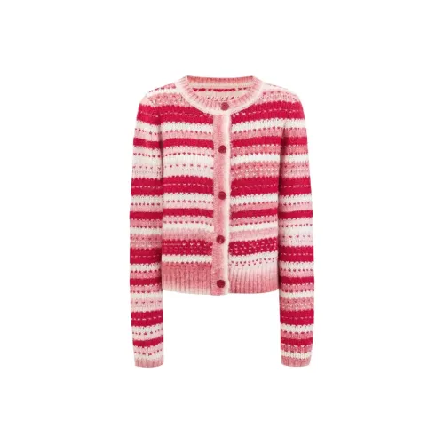 SNZX Красный Кардиган с Полосами Женская Трикотажная