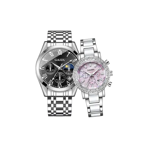 GAIDU Versatile Couple's Watch Pair Кварцевый механизм Металлический ремешок Часы Унисекс Черный циферблат