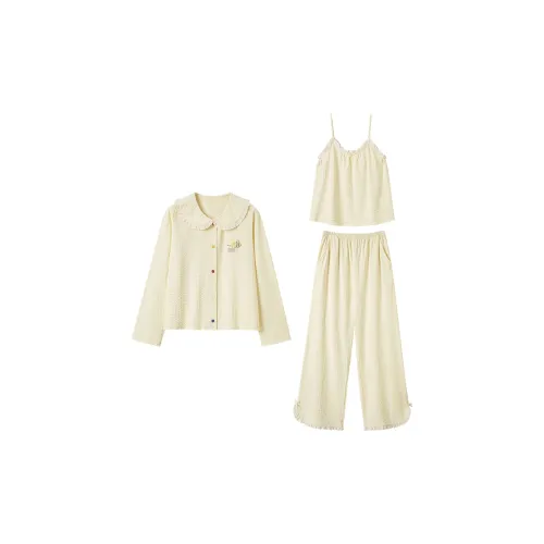 MIOJUER Бежевый Желтый Трехкомпонентный Набор Женские Пижамные Комплекты