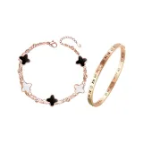 Браслет с четырехлистным клевером, браслет на запястье, комплект [черный]