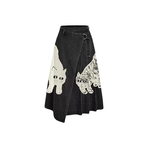 POWXV Черные Женские Джинсовые Длинные Юбки