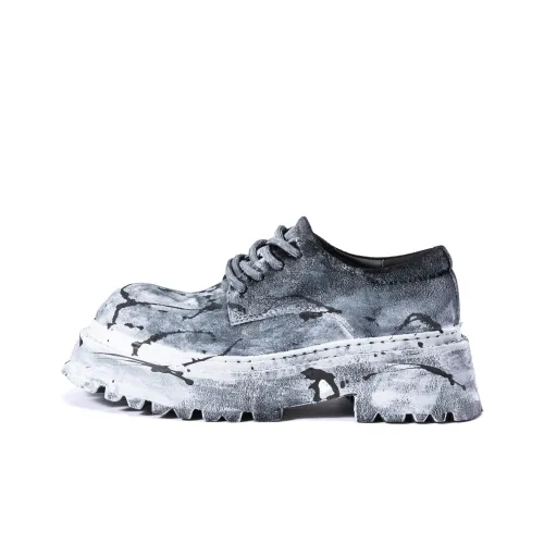 SUFEIDIMAN Повседневные кожаные туфли с низким верхом черные с эффектом "эрозии" белые мужские