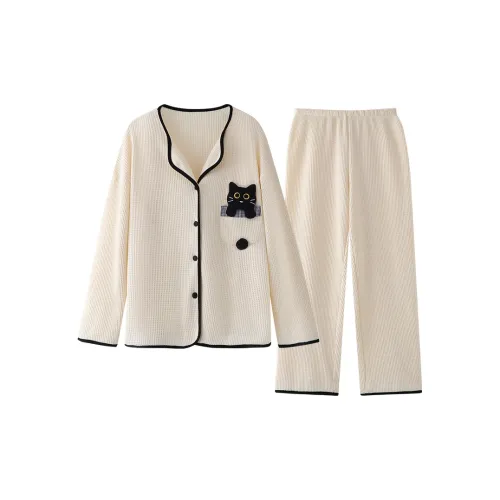 Qian Rise Little Черный кот Абрикос Женские Пижамные комплекты