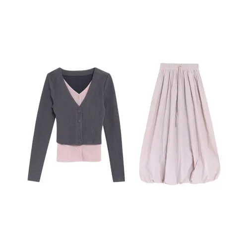 IQC Серый+Розовый Женские Комплекты с Юбкой