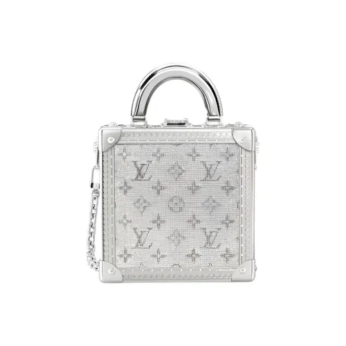 LOUIS VUITTON Sparkle Metal Trim Box Bag Mini Women's Silver
