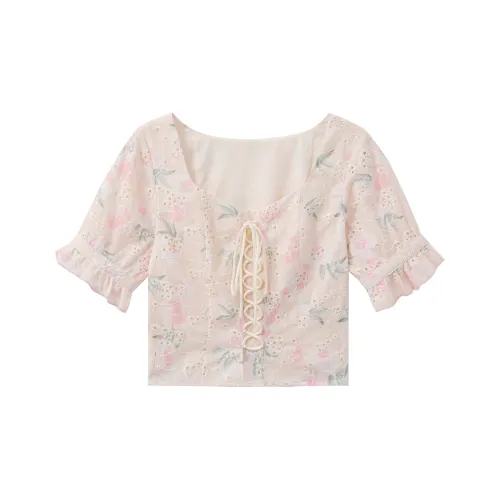 Another alley Абрикос с Розовыми цветами Женские Рубашки