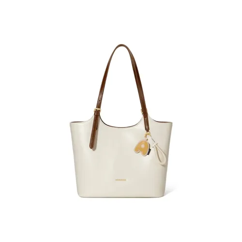 CNOLES Microfiber Leather Tote Bag Shopping Bag Shoulder Bag Standard Women's Cream White Coffee