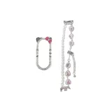 Розовое сердечко, жемчужный, двойной, цепочка + котенок, серебряный, чехлы для часов