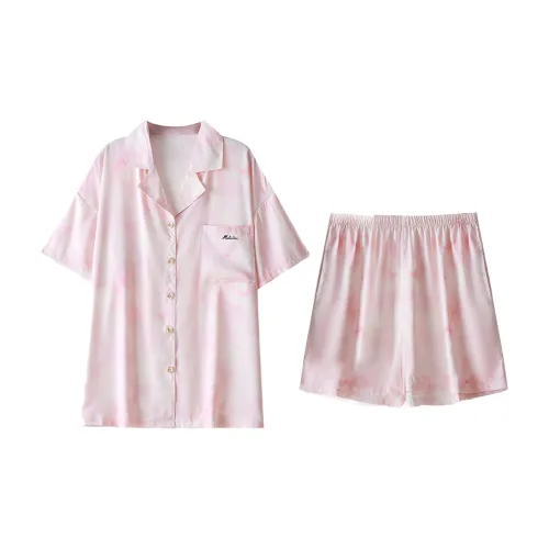 Mulinsen Розовый Короткий Рукав Рубашка + Шорты Женские Пижамные Комплекты
