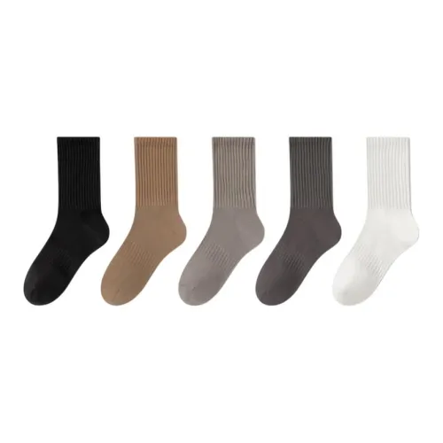 MAXDAVID Черный + хаки + Светло-серый + Дымчато-серый + 5 пар Белых Мужских носков MID до икры