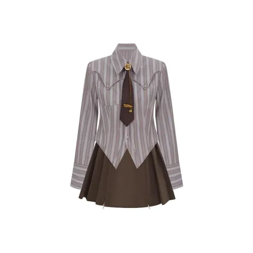 HUINIAN Темно-Кофейная Юбка + Рубашка + Галстук Женские Юбочные Комплекты