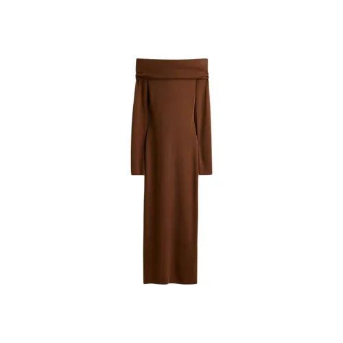 H M Коричневый Женские Длинные Платья с Длинными Рукавами