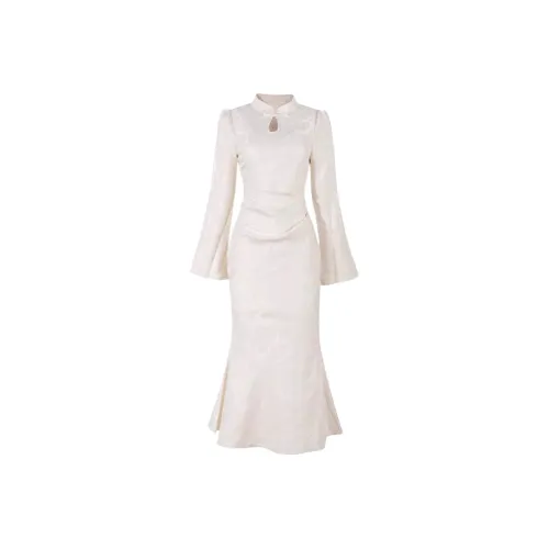 QIAOMONVHAI Длинное платье с длинными рукавами женское