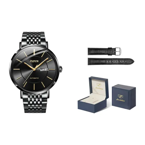 Jin Shi Dun Механический механизм ремешок из нержавеющей стали мужские часы черный циферблат