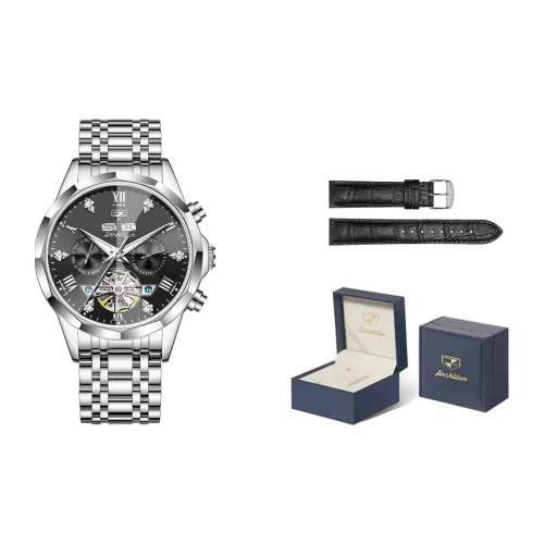 Jin Shi Dun Автоматический Механический Механизм Нержавеющая Сталь Ремешок Часы Мужские Черный Циферблат