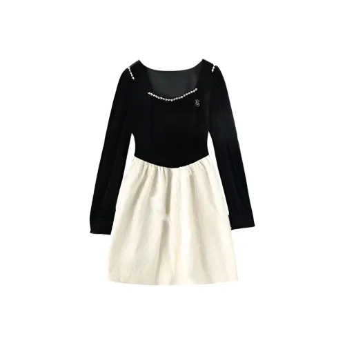 PNVB Черные Женские Длинные Платья с Длинными Рукавами