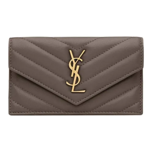 SAINT LAURENT Cassandre Овчина Картхолдер Женские Городской серый