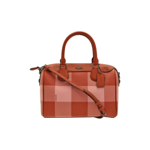 COACH Bennett Холст с кожей Через плечо Бостонская сумка Сумка Маленькая Женская Красная и Розовая