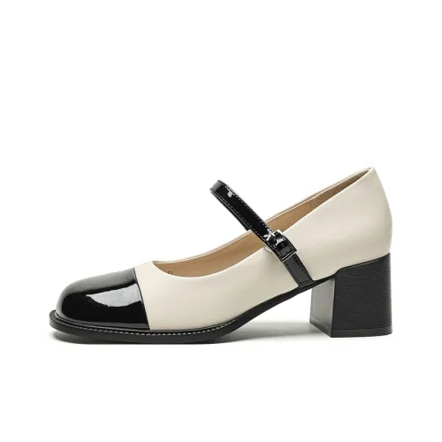 JOSINY Грубый каблук Мэри Джейн 5,5 см Женские Бежево-черные