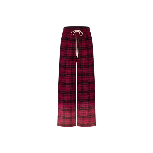 MO CO Red Black Plaid Women's Casual Pants MO CO Красный Черный Клетка Женские Повседневные Брюки