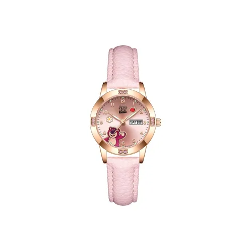 Disney Strawberry Bear Series Кварцевый механизм Кожаный ремешок Часы Детские Белый циферблат