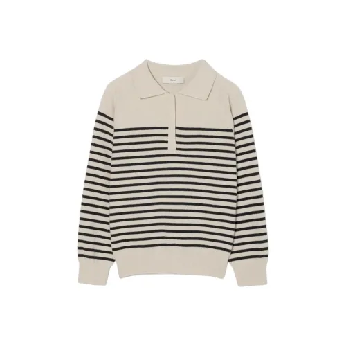 Dunst Унисекс Полосатый Полузастежка Вверх Свитер Кремовый Свитер Унисекс