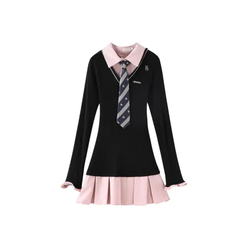 PNVB Черные Женские Длинные Платья с Длинными Рукавами