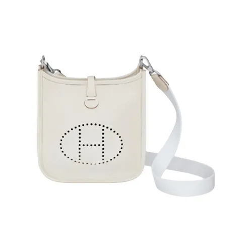 HERMES Evelyne Taurillon Clemence Bullock Кожа Холст Сумка через плечо Сумка на плечо Мини Женская Мел Белый Белый