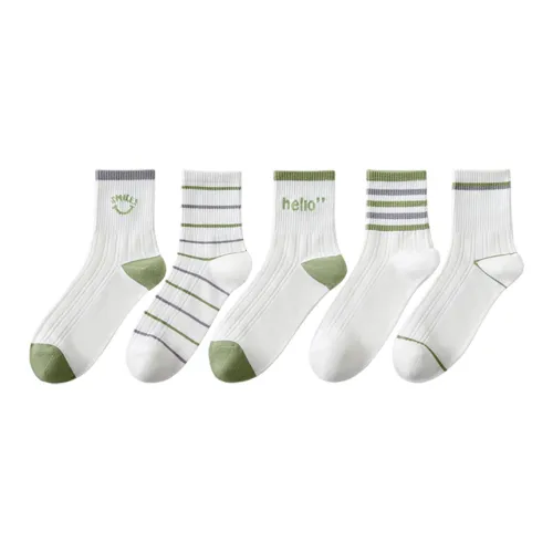 MADALLO [5 пар] Смайлик + Полосы + Письмо + Одинарная полоска + Двойная полоска Женские носки MID до икры